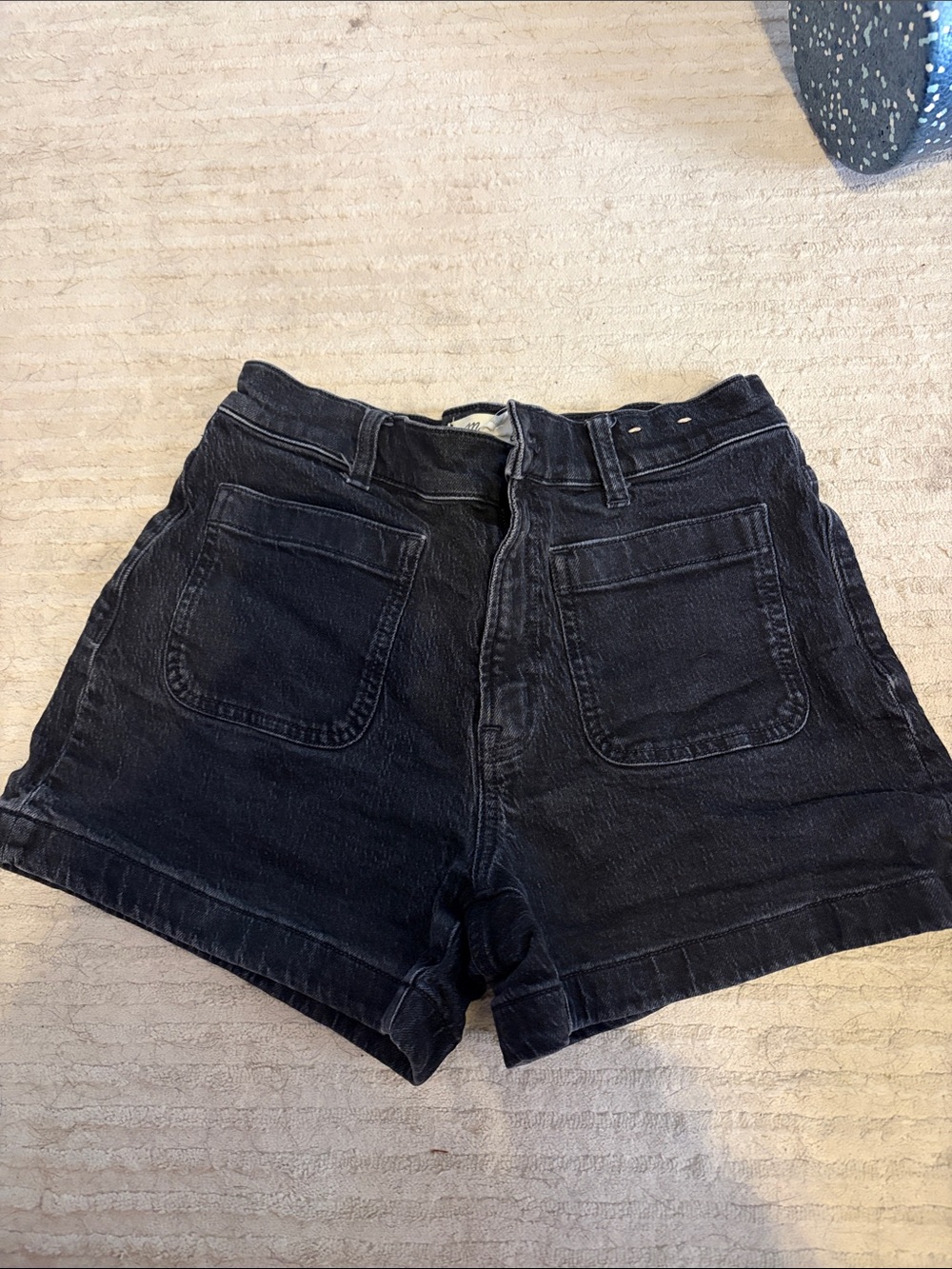 Madewell Black High-Waist Denim Shorts with Front Patch Pockets